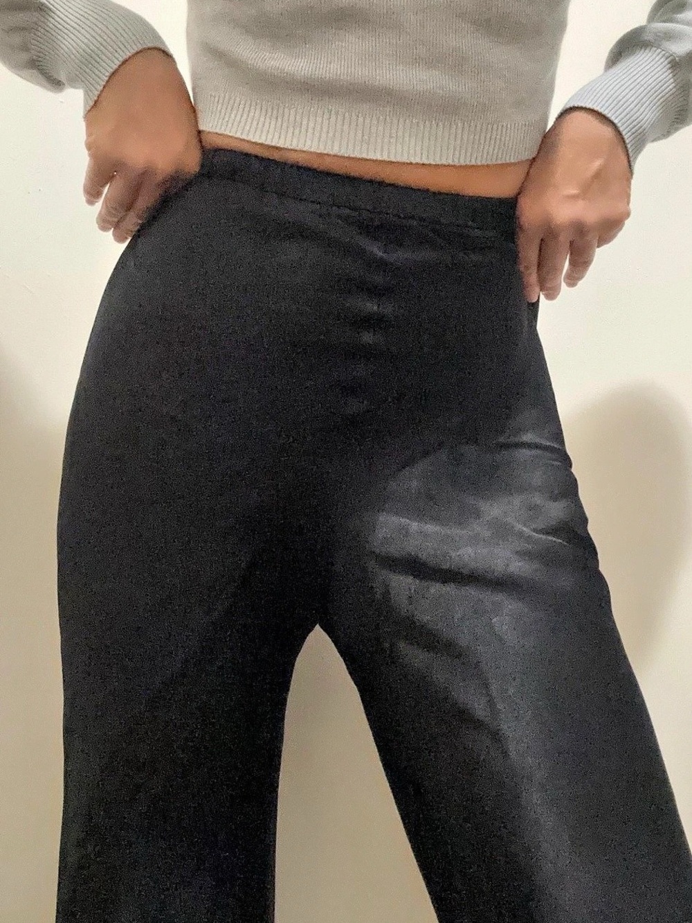 Phylisa Wide Leg Acetate Rayon Pants in Black Size Small